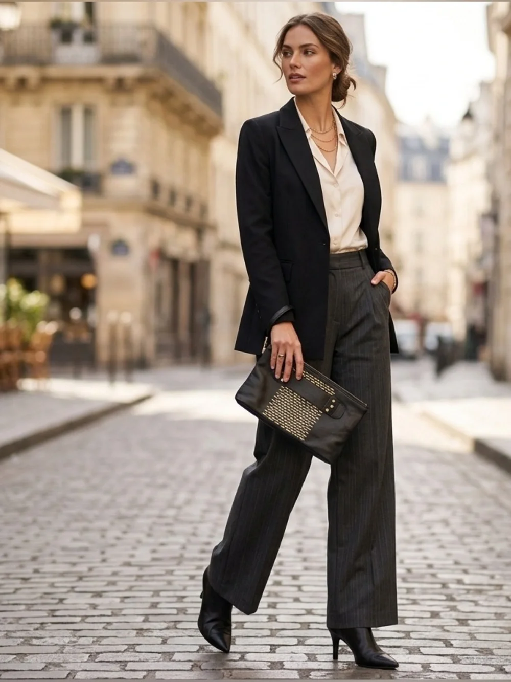 She + Lo black leather clutch